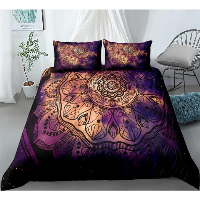 Zwarte Mandala Boho Dekbedovertrek Set King Queen Double Full Twin Eenpersoons Maat Bedlinnen Set US Full(200*230cm)3pcs