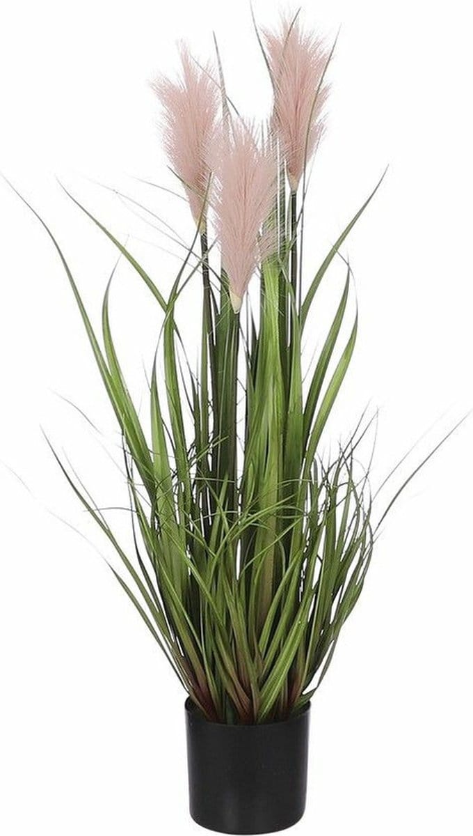 Mica Decorations Kunstplant - siergras pluim - groen/roze - H80 x D35 cm
