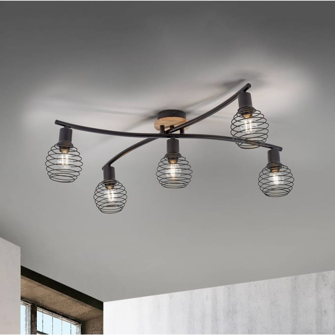 JUST LIGHT. GmbH Plafondlamp Eugen, houtdecor, 5-lamps