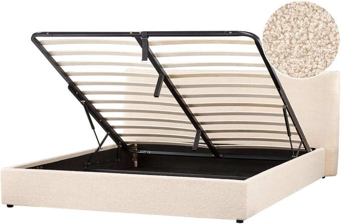 LAVAUR - Bed met opbergruimte - Beige - 180 x 200 cm - Bouclé