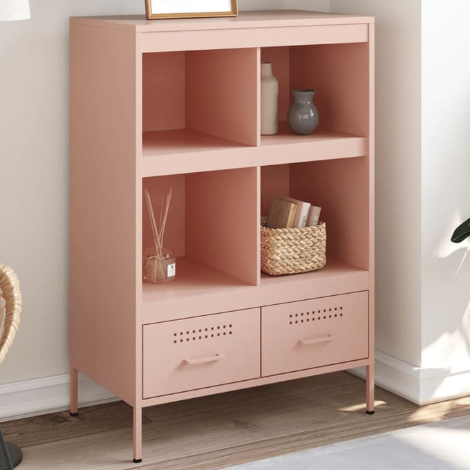 vidaXL - Hoge - kast - 68x39x101,5 - cm - staal - roze