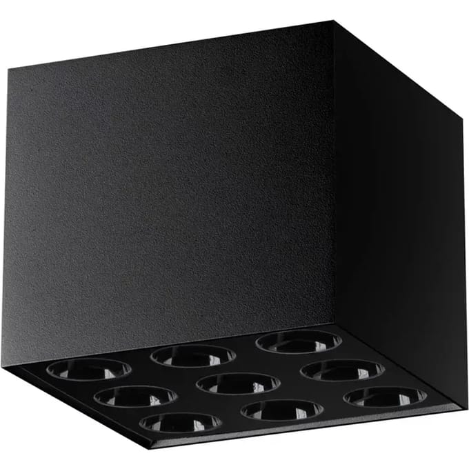 Plafondlamp OZZY compacte vierkante LED-opbouwspot - Sollux Lighting - IP20 - Zwart aluminium behuizing - 9.5 x 9.5 x 8.3 cm - 9 x LED LED, inclusief lichtbron - 9 x 16 W - Minimalistische plafondlamp voor woonkamer, slaapkamer en eetkamer