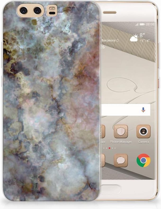 Huawei P10 Plus TPU Siliconen Hoesje Marmer Grijs
