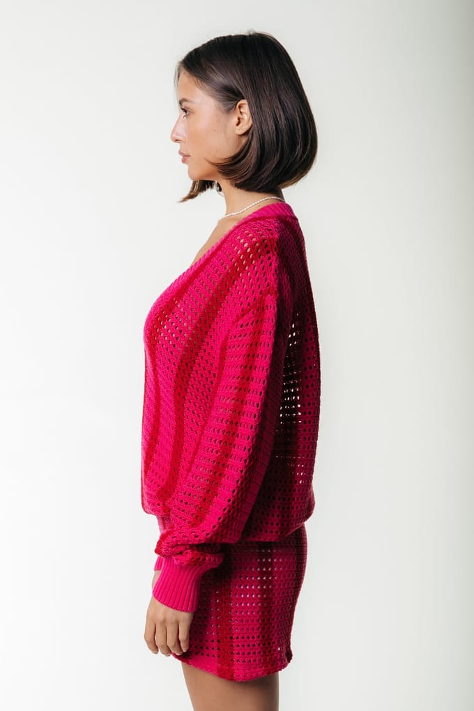 Colourful Rebel Nolita Crochet Stripe Short Medium Bright Pink Taglia: S | Maglioni a maglia Outlet | Donna | Rosa
