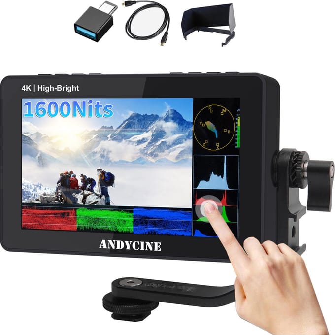 ANDYCINE A6 II 5.5 Inch DSLR Camera Veldmonitor Touch Control Regisseur Videomonitor 3D Luts zwart