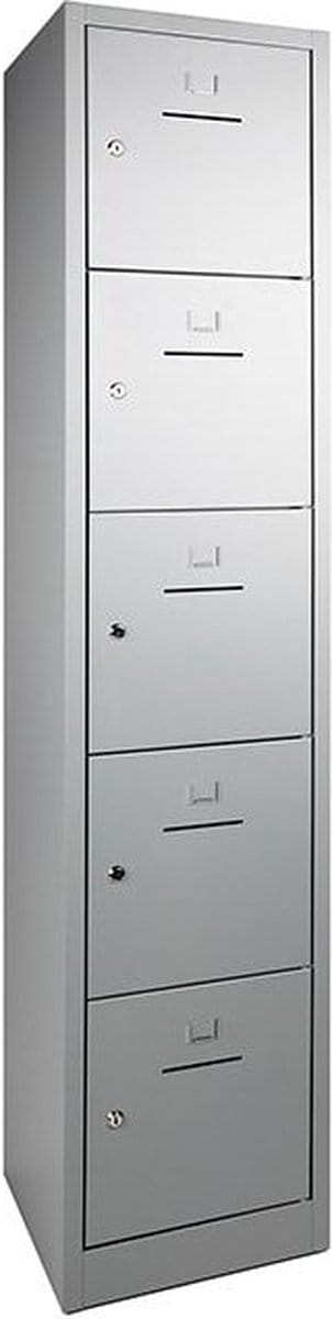 Lockerkast SHC met 5 deuren voorzien van brievensleuf in aluminium met hangoogsluiting (excl. hangslot)