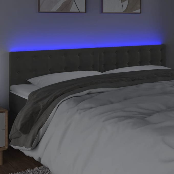 vidaXL - Hoofdbord - LED - 180x5x78/88 - cm - fluweel - donkergrijs