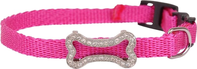 Roze halsband met hondenlabel 10mm/35cm
