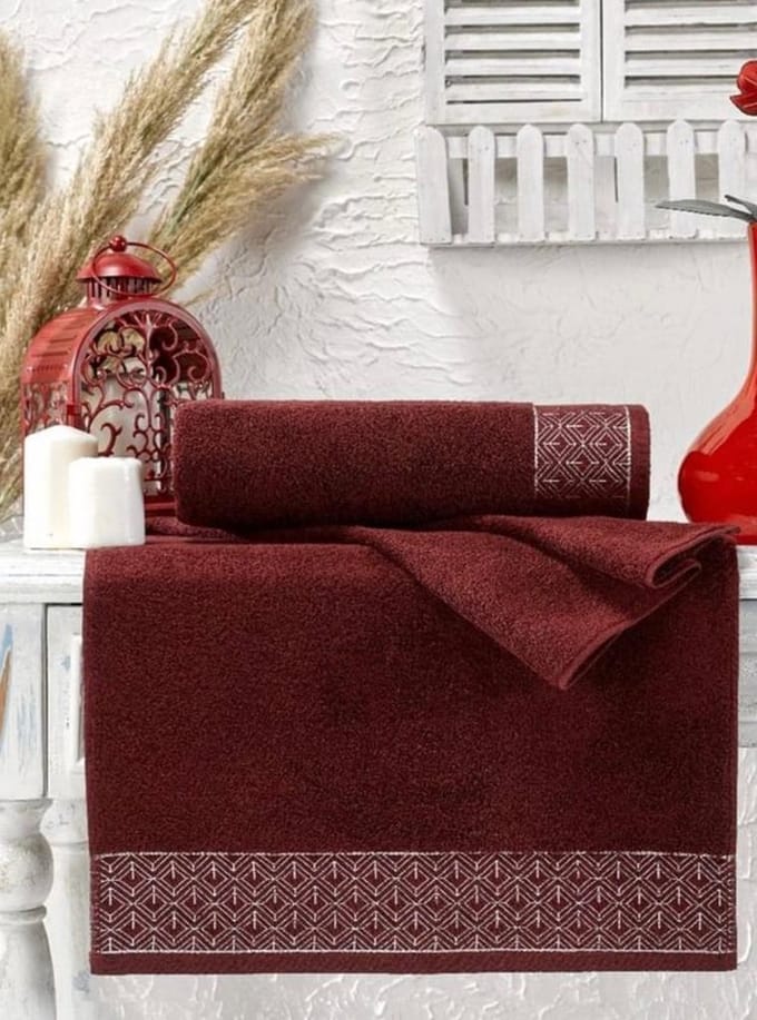 Lubna Home  Badhanddoekset 2 Pack 70x140 cm-50x90 cm Gekamde Katoen SONA ROOD