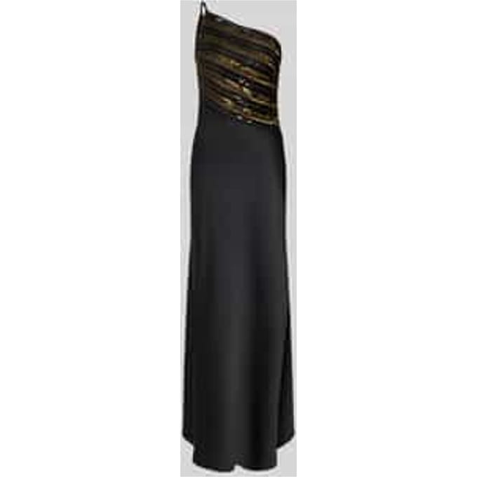 Avondjurk met kralen en pailletten in one shoulder-look