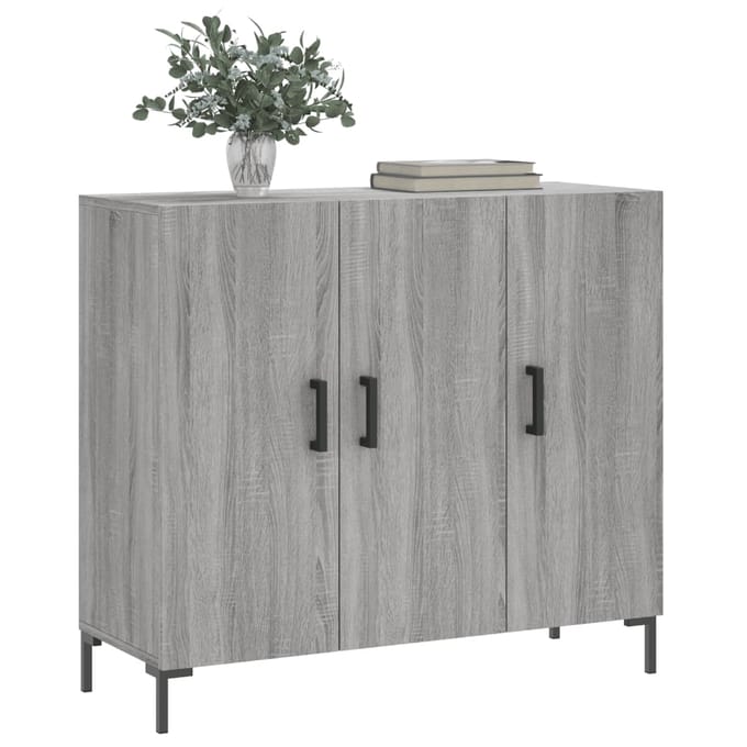 vidaXL - Dressoir - 90x34x80 - cm - bewerkt - hout - grijs - sonoma - eikenkleurig