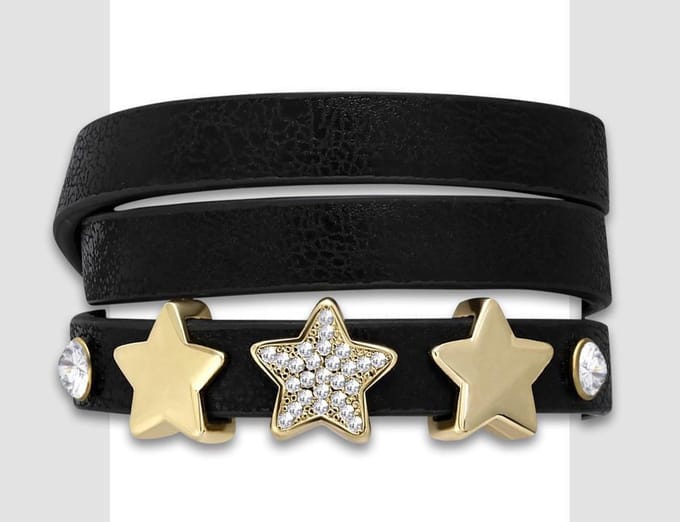 Montebello Armband Cosa Black - PU Leer - Messing - Ster - 15mm - 19cm