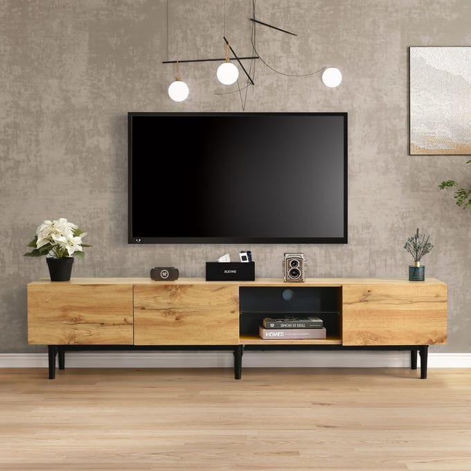 Moderne TV-kast - Houtstructuur - 175x31x41 cm - LED Verlichting