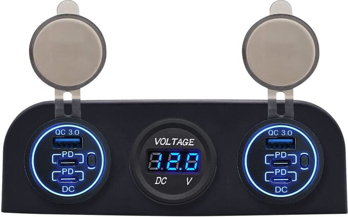 ProRide 12V USB Autolader 6 Poorten - QC3.0 - P19171 - Drievoudig opbouw paneel met Voltmeter