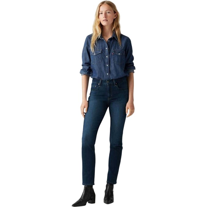 Levis Dames/Dames Hoog Rechte Jeans (Blauw)