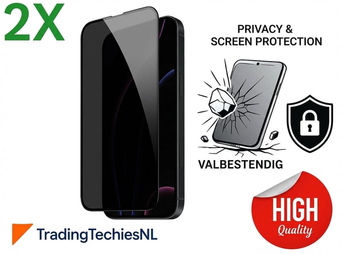 Privacy Screenprotector iPhone 15 Pro – 2 Stuks Duo Pack – Anti-Spy Beschermglas, 9H Gehard Glas, Anti-shock, Krasbestendig, Case-Friendly