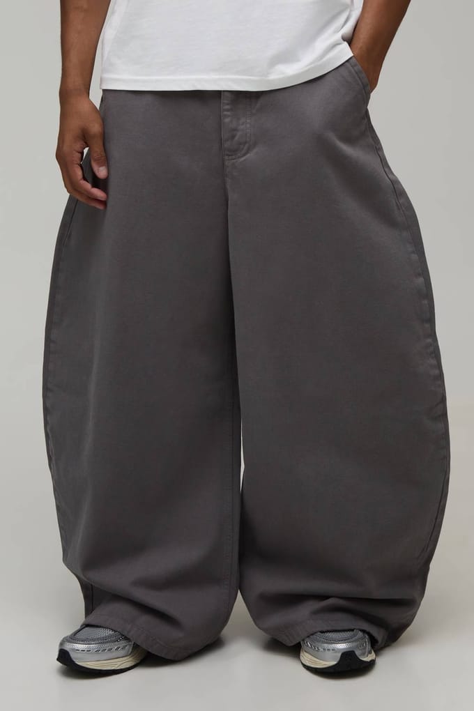 Barrel Leg Broek Met Half & Half Tailleband In Gewassen Twill | Slate Grey | Size Medium