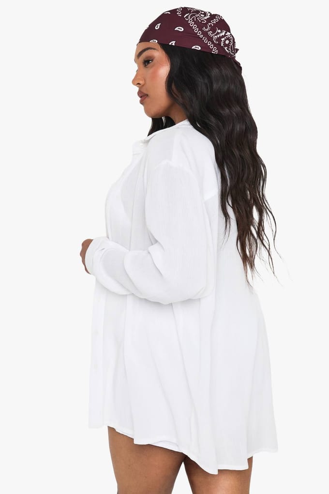 boohoo Dames Plus Strandkleding Essentials Oversized Overhemd | Wit | Maat: 48