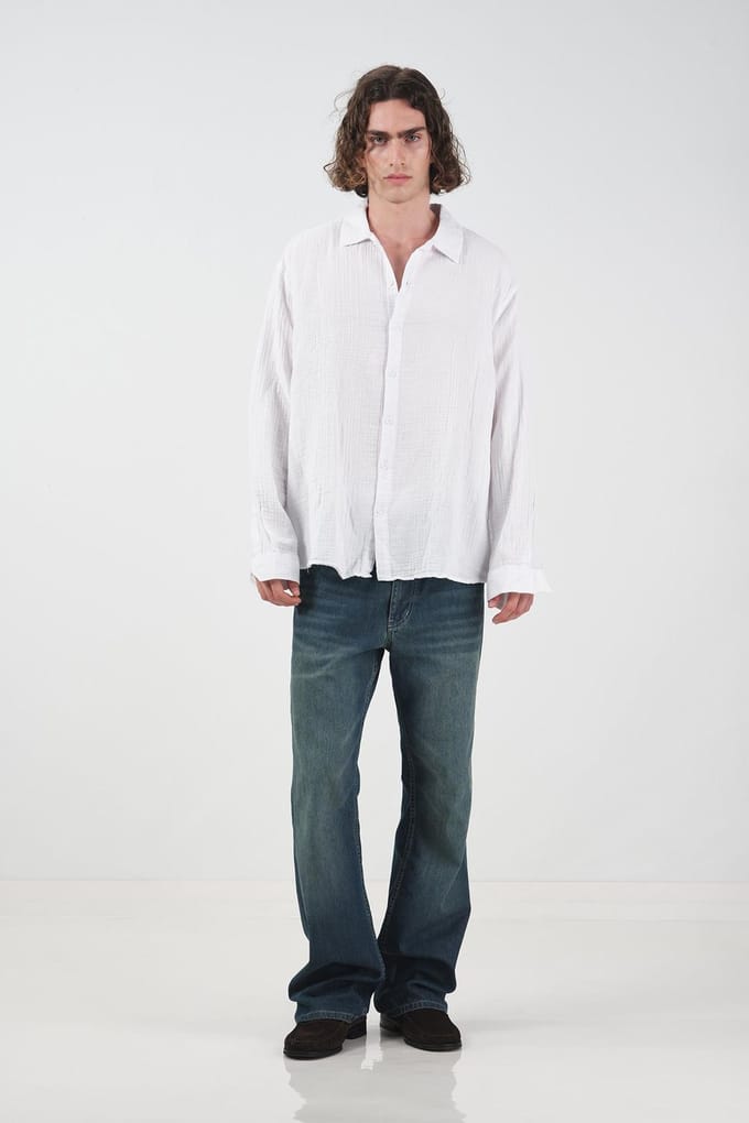 Relaxed Fit Gestructureerde Langarmshirt