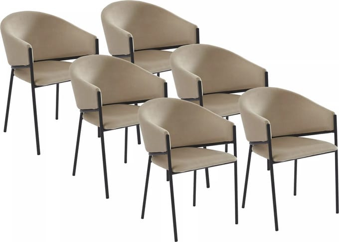 Vente-unique Set van 6 stoelen met armleuningen van fluweel en zwart metaal - Beige - ORDIDA