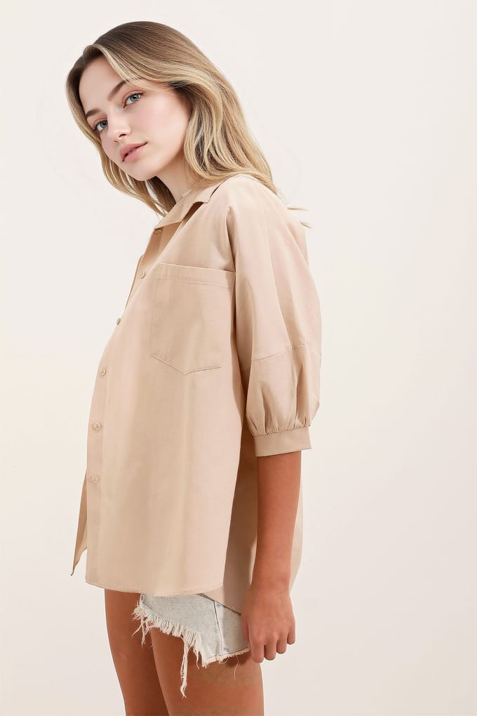 Losse Pasvorm Poplin Shirt met Pocket
