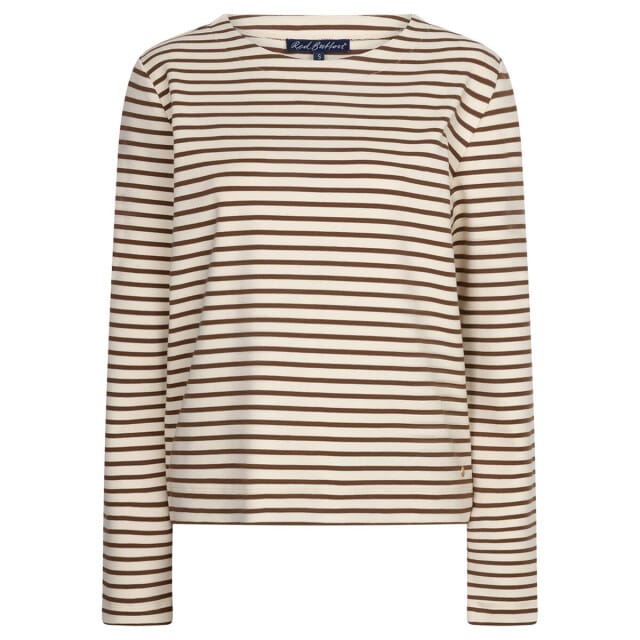 Red Button beige dames t-shirt   Ronde hals   Regular fit   Geen zakken   Streep patroon   Lange mouw Beige L