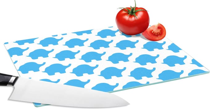 Glazen Snijplank - 28x20 - Blauw - Olifant - Design - Snijplanken Glas
