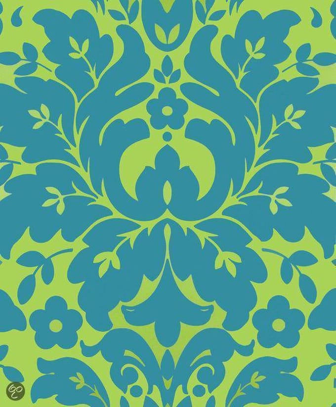 Dutch Wallcoverings Schuimvinylbehang barok groot - Groen/blauw