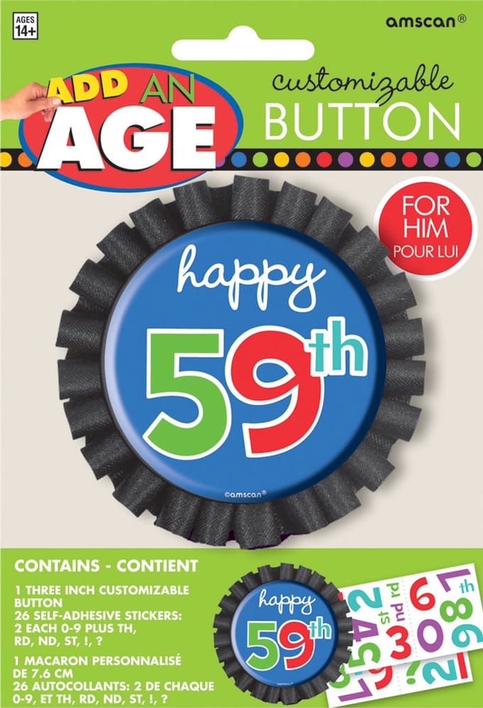 Button Birthday Stripes 8cm Personalise