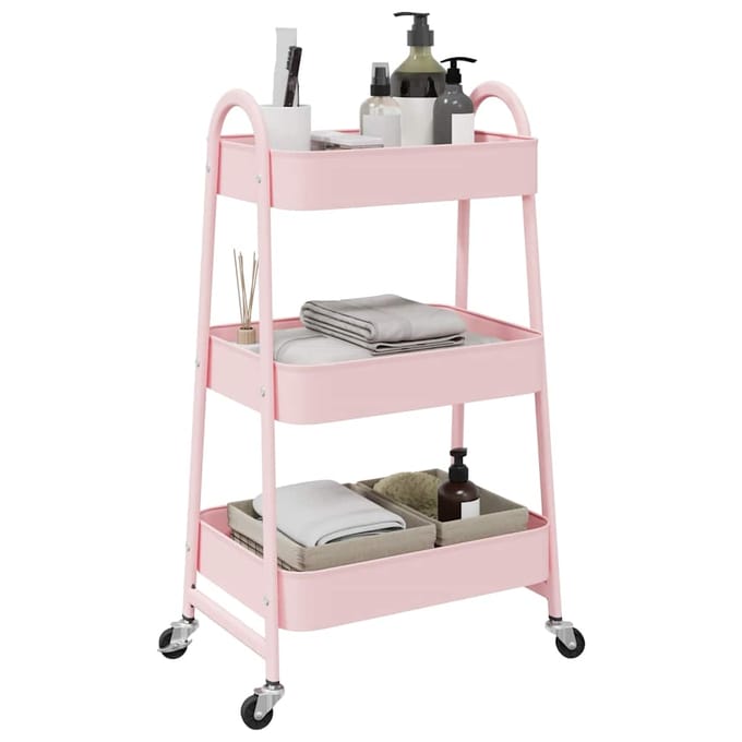 vidaXL - Opbergtrolley - 3-laags - roze - 42x41,5x77 - cm - staal
