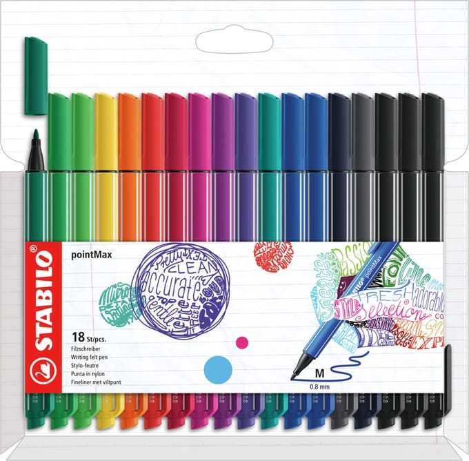 STABILO pointMax - Hardtip Fineliner 0,8 mm - Etui Met 18 Kleuren