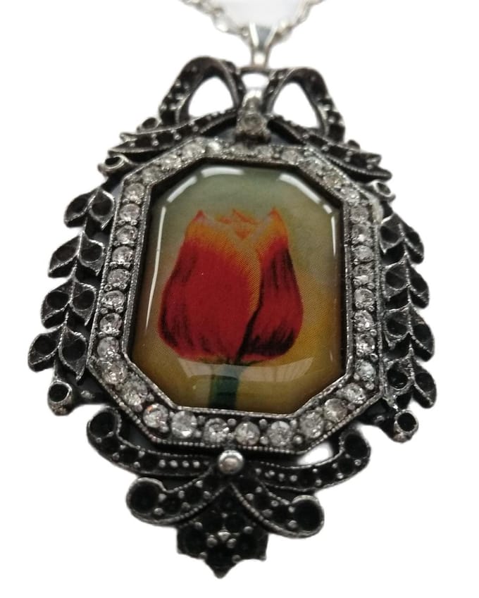 Hanger rood gele tecla tulp met swarovski kristal