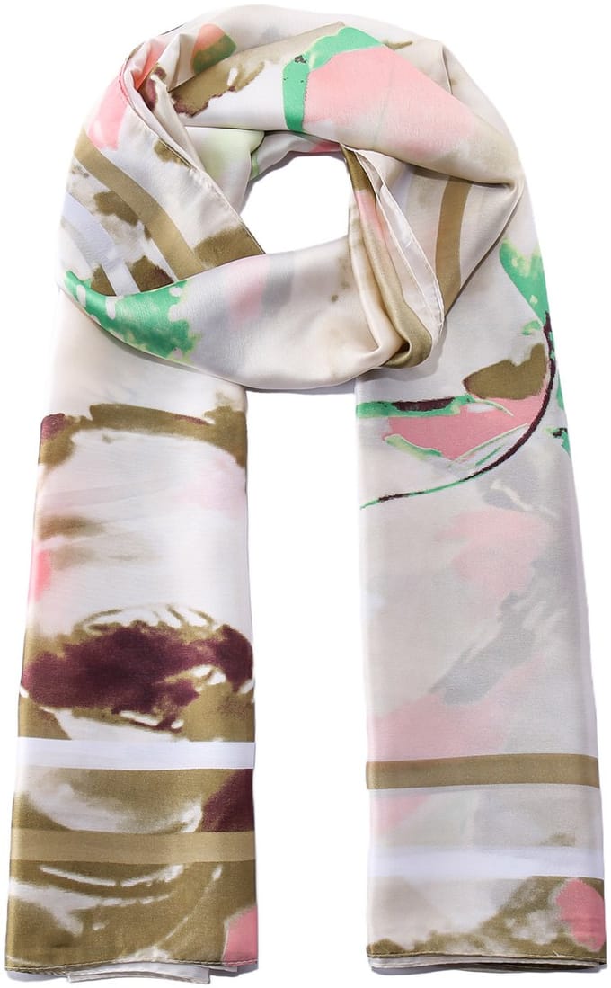 Emilie scarves - sjaal - print - lang - beige - satijn