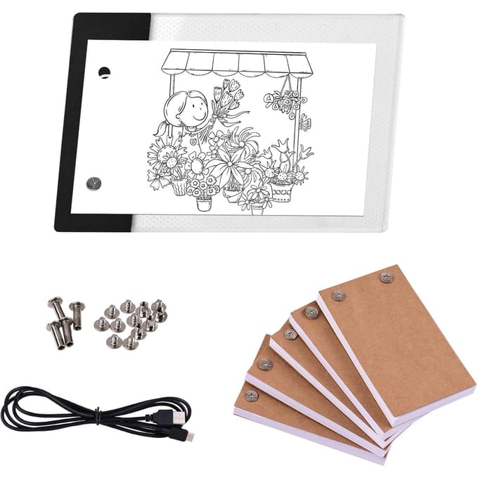 Flip Book Kit met Mini LED Light Pad Hole Design 3 Niveaus Helderheidsregeling Light Box 300 Vellen veelkleurig