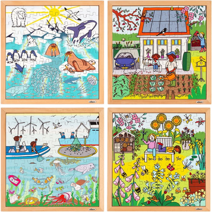 Set van 4 Natuur en klimaatpuzzels - Educo - Educatief speelgoed