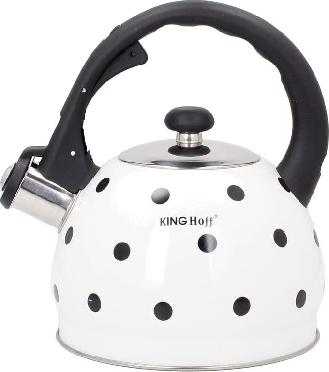 Kinghoff 1050 - Fluitketel - 2 liter - Wit - stippel