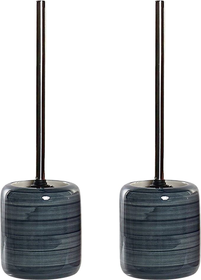 Items Toiletborstel met houder - 2x stuks - polystone - blauw - 39 cm