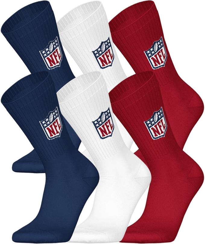 NFL SHIELD Crew Socks - 6-pack - Blauw/Wit/Rood - Maat 43/46