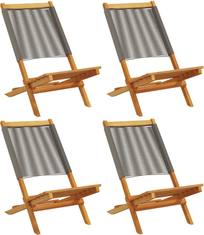 vidaXL Opklapbare stoelen, 4 stuks, grijs, massief acaciahout