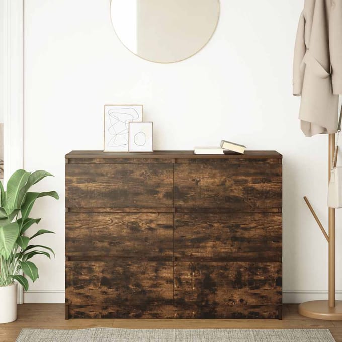 vidaXL - Dressoir - 100x35x76 - cm - bewerkt - hout - gerookt - eikenkleurig