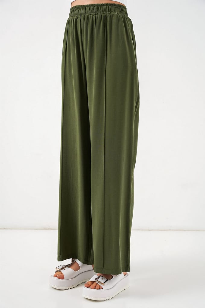 Brede Pijpen Broek met Elastische Taille