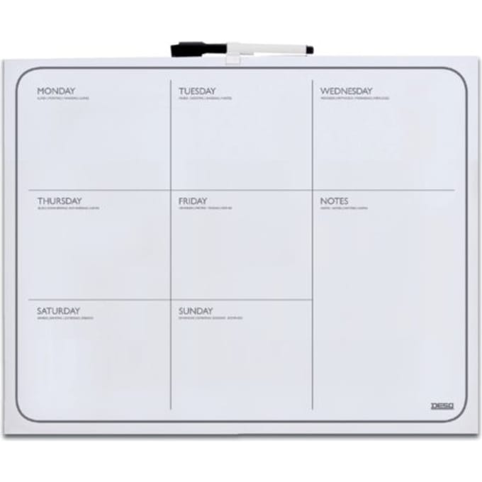 DESQ® Weekplanner - Whiteboard - Frameloos - Magnetisch - Droog Uitwisbaar - Agenda indeling - 40 x 50 cm