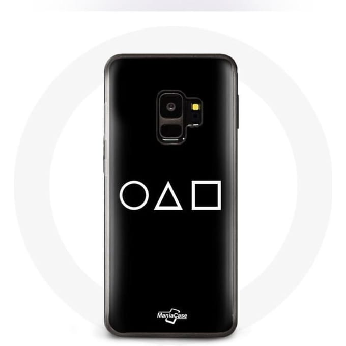 Coque pour Samsung S9 plus Squid Game logo symboles cercle carre triangle Fond Noir