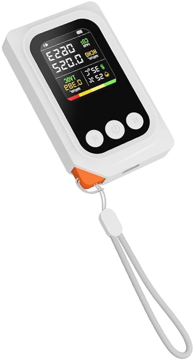 Luchtkwaliteitsmeter - Luchtkwaliteit Sensor - Binnenklimaat Meten - 5-in-1 Meting - 12 x 11 x 3 cm - Wit