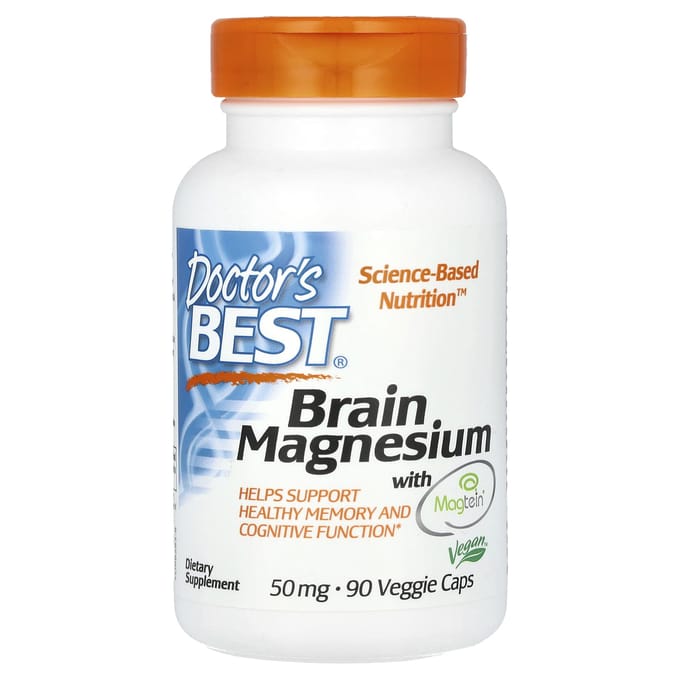 Doctor'S Best, Hersenen Magnesium, met Magtein, 90 Plantaardige Capsules (50 mg per capsule)
