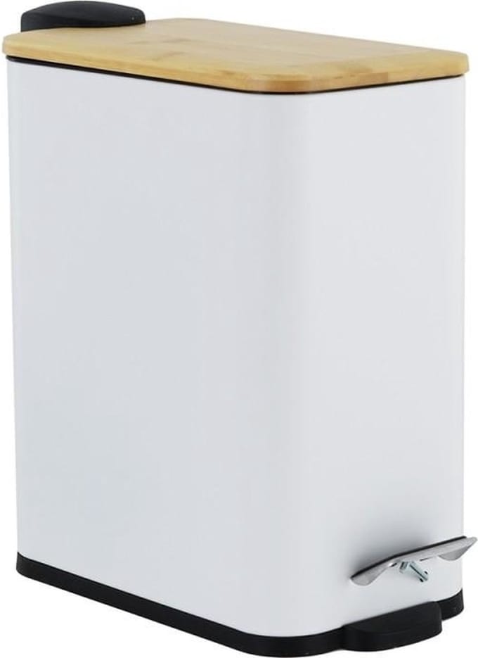 Pedaalemmer - Prullenbak Badkamer - 5 Liter - Wit Bamboe