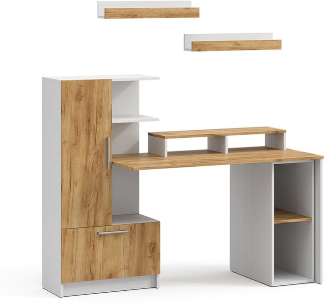 Vicco Bureau Tomy, Wit/Goudkleurig Eiken, 150 x 59 cm Set van 5