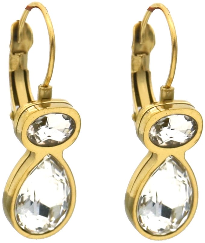 Oorbellen - RVS - kristallen - 2,5 cm - wit
