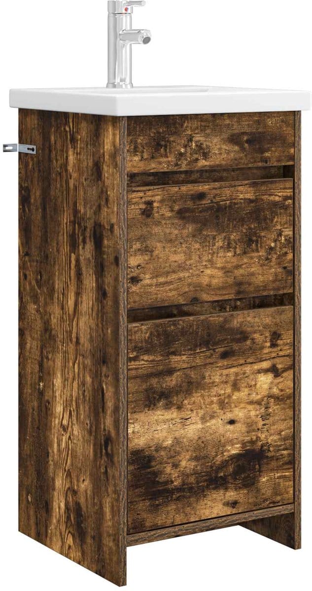 vidaXL - Badkamer - Vanity - met - Wastafel - Gerookt - eiken - 42 - x - 40 - x - 84,5 - cm