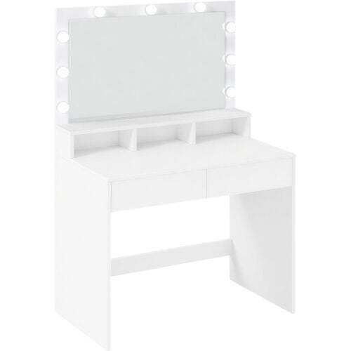 Ochama Make-uptafel met verlichte LED-spiegel, 3 instelbare kleuren, kaptafel met lade, voor de kleedkamer, wit